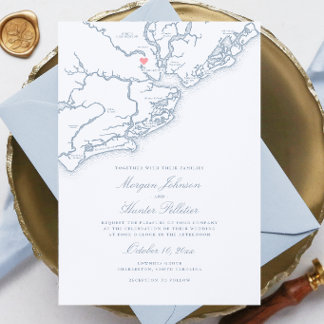 Carte de Charleston SC Élégante Mariage Bleu Pouss
