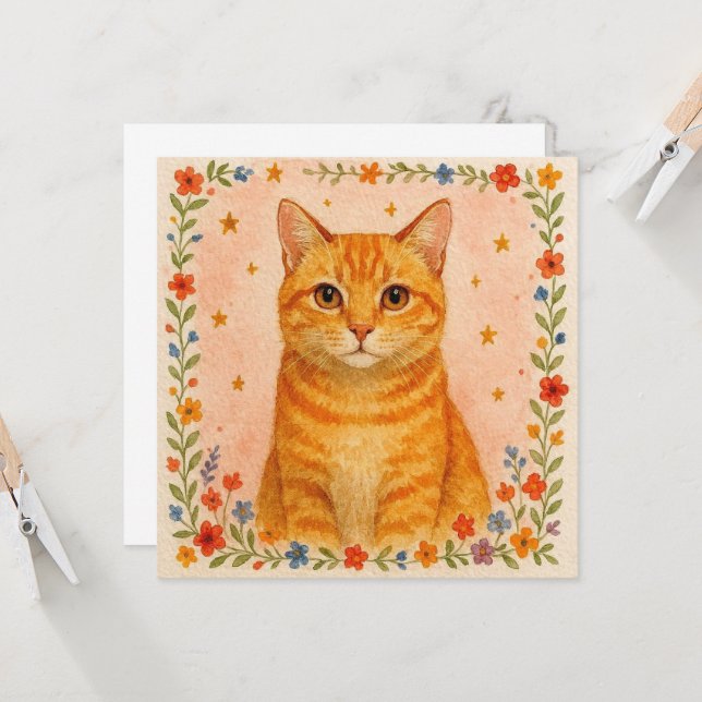 Carte de chat de fleurs. (Devant/Arrière en situation)