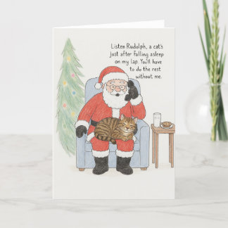 Carte de chat de Noël de Père Noël amusant