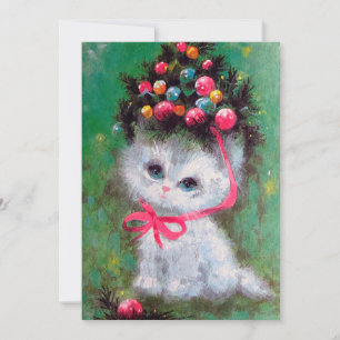 Carte de chat de Noël rétro vintage