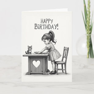 Carte de chat pour fille d'anniversaire douce