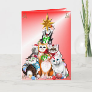 Carte de chatons d'arbre de Noël