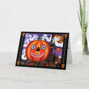 Carte de chats noirs Citrouilles Halloween Grinnin