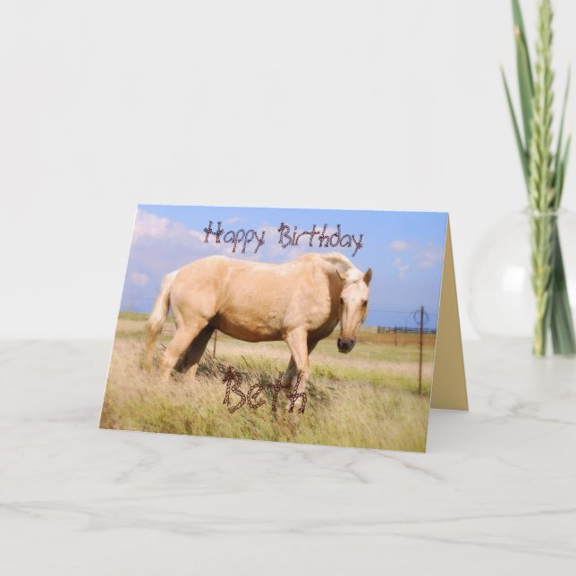 Carte de cheval de palomino de joyeux anniversaire (Devant)