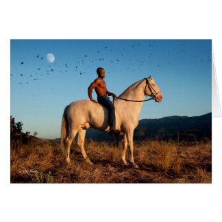 Carte de cheval d'homme de lune d'oiseau