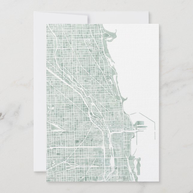carte de Chicago aquarelle bleu vert coquille d'oe (Devant)