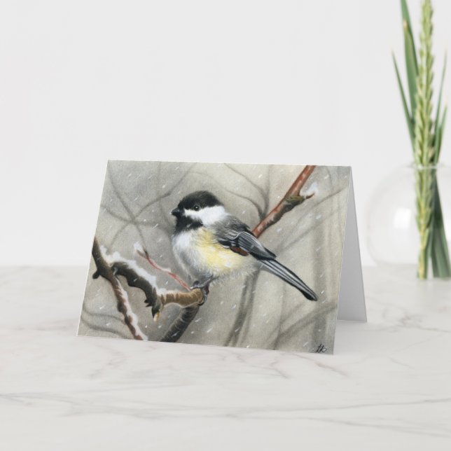 CARTE de chickadee d'oiseau d'hiver (Devant)
