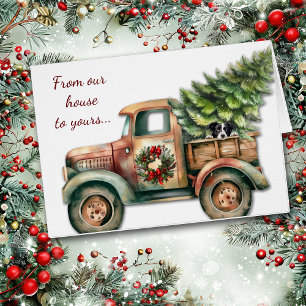 Carte de chien Collie Brochure de camion de Noël r