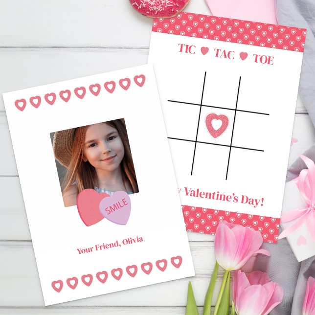 Carte de classe photo Tic Tac Toe pour la Saint-Va (Activity Valentine Classroom Exchange Card)