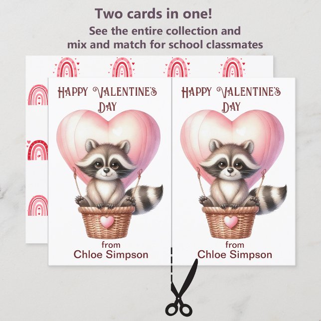 Carte de classe Saint-Valentin pour enfant Raccoon (Créateur téléchargé)