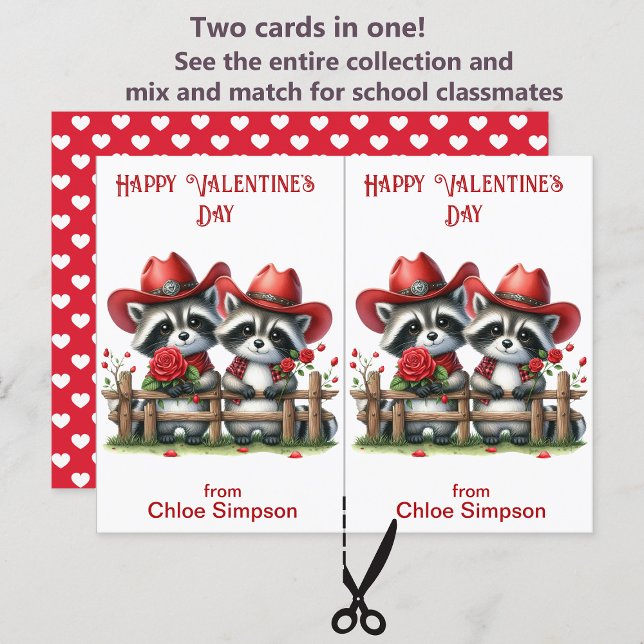 Carte de classe Valentine pour enfants Raccoon Cow (Créateur téléchargé)