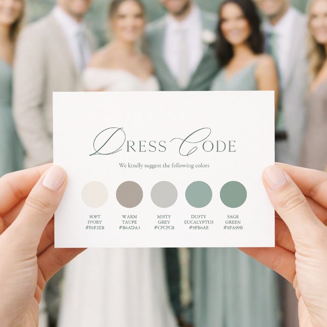Carte de code de tenue de mariage vert sage élégan (Créateur téléchargé)