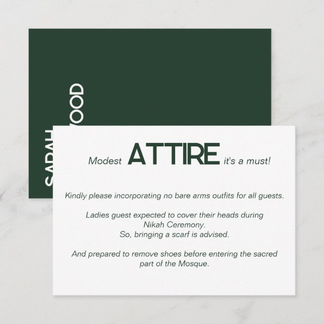 Carte de code vestimentaire Emerald Green White Ma (Devant / Derrière)