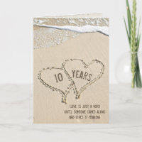 Carte de coeur de plage 10e anniversaire