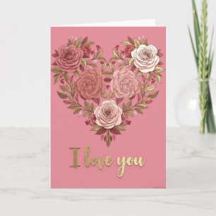 Carte de cœur de roses 'Je t'aime'