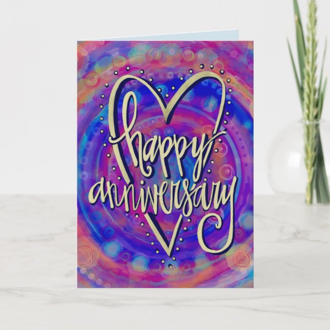 Carte de coeur rose et violet pour un joyeux anniv (Devant)
