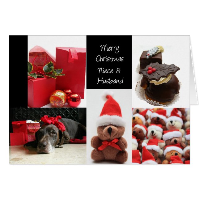 Carte de collage de Noël rouge nièce et mari (Devant horizontal)