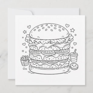 Carte de coloriage de burger de nourriture Noir Bl