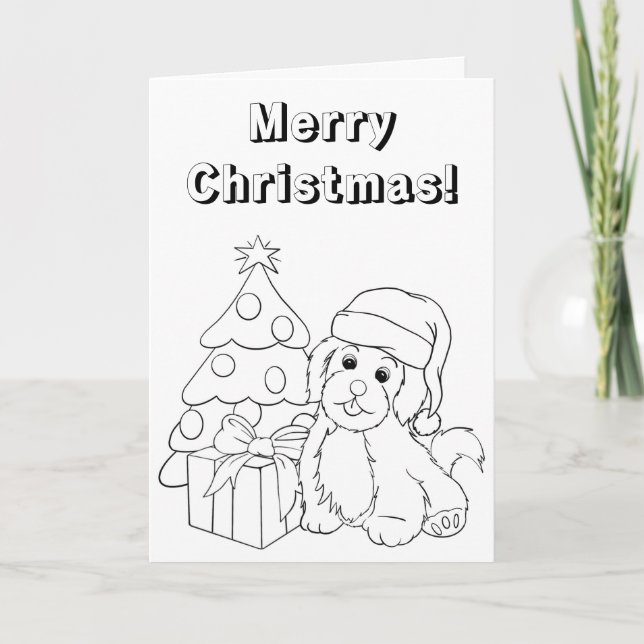 Carte de coloriage pour chiot de Noël (Devant)