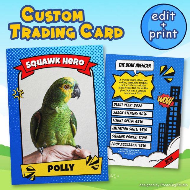 Carte de commerce comique pour animaux amusant per (Pet Comic Trading Card Funny Custom Bird Gift, Bird Trading Card)