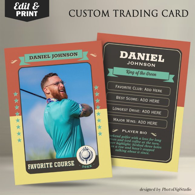 Carte de commerce de golf personnalisée, Carte de  (Custom Golfer Trading Card, Golf Trading Card Custom Gifts for Golfers, Retro Golf Card)
