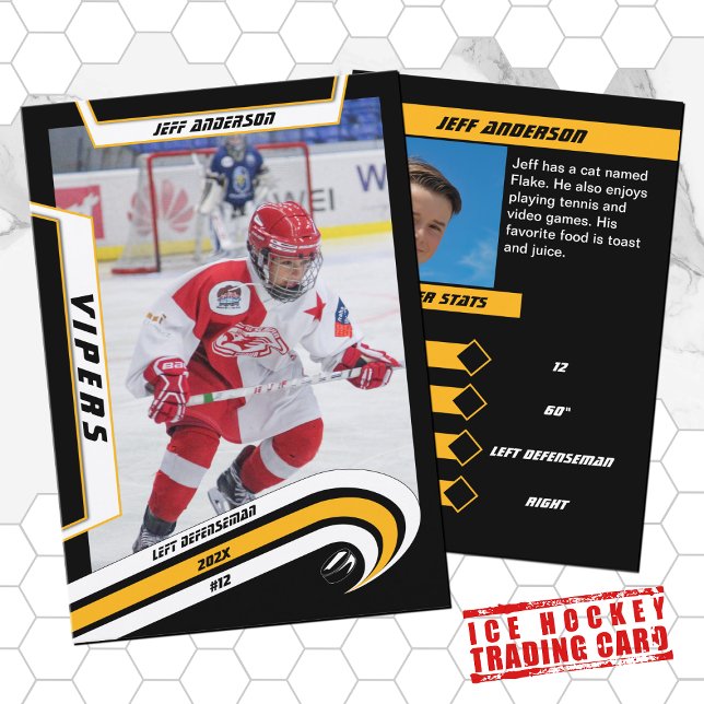 Carte de commerce de hockey sur glace en jaune vif (Sunny vibes for young hockey champs! Cool yellow hockey trading card - a perfect souvenir and gift )