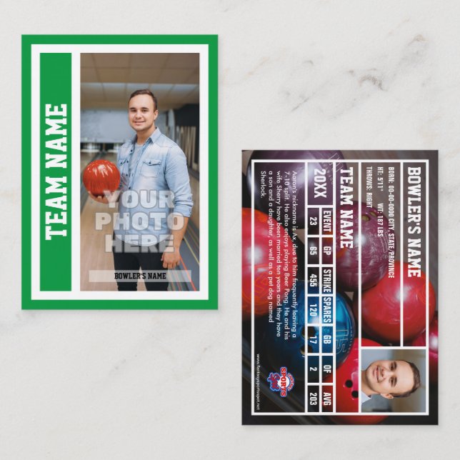 Carte de commerce de quilles personnalisée (Kelly  (Devant / Derrière)