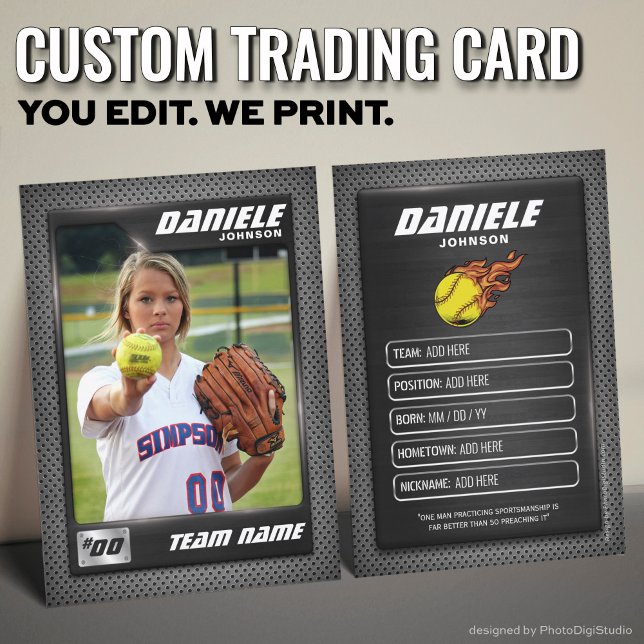Carte de commerce de softball personnalisée, carte (Graphite Softball Trading Card, Custom Softball Player Card)