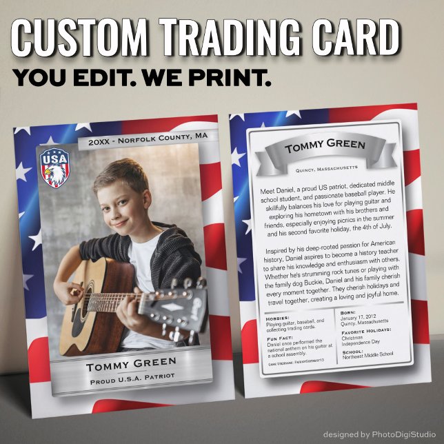 Carte de commerce Patriot personnalisée Modèle 4 J (Custom Patriotic Trading Card, USA Pride Card)
