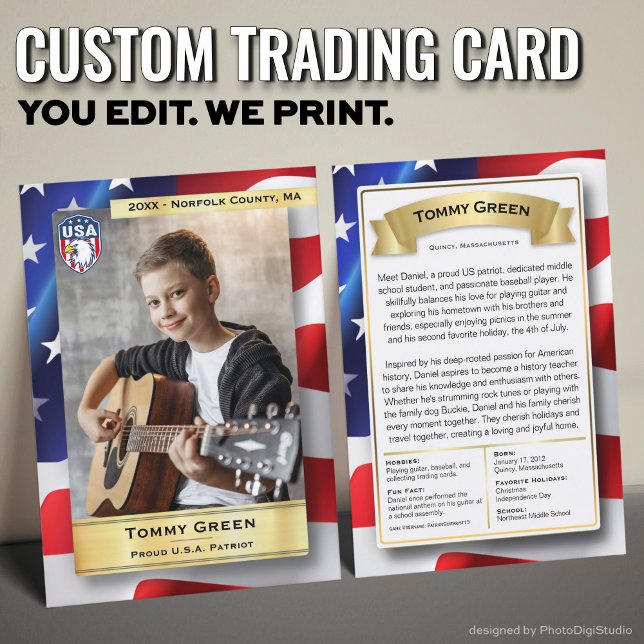 Carte de commerce Patriot personnalisée Modèle 4 J (Custom Patriotic Trading Card, USA Pride Card)