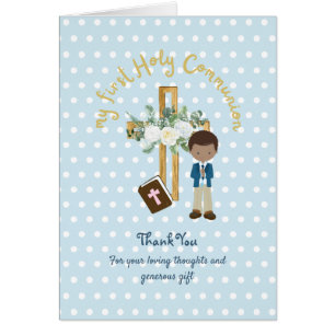 Carte de communion du garçon Merci - Cheveux Brown