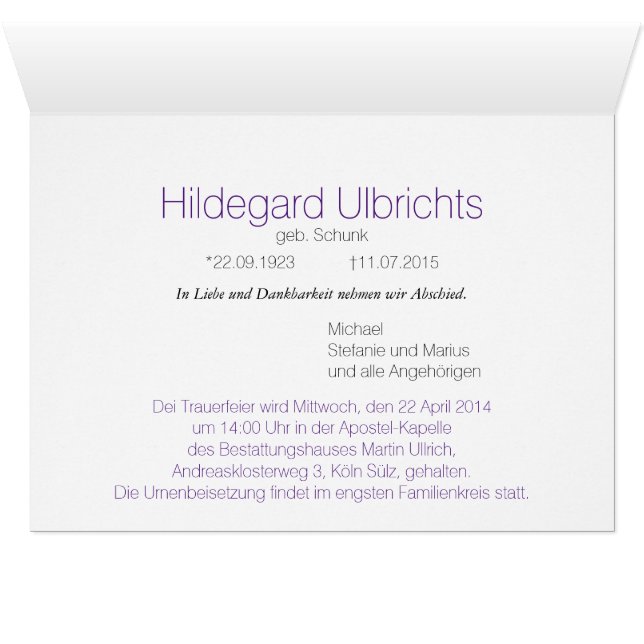 Carte de condoléances (Intérieur Horizontal (Bas))