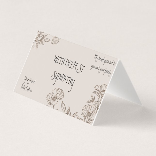 Carte de condoléances élégante à fleurs marron pli (Front)