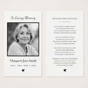 Carte de condoléances et de prière avec photo de s