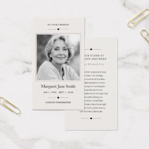 Carte de condoléances et de prière avec photo de s