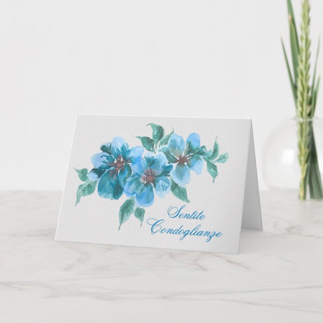 Carte de condoléances florale bleue (Devant)