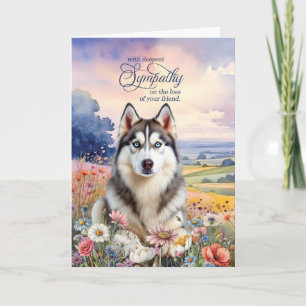 Carte de condoléances pour un husky dans un champ
