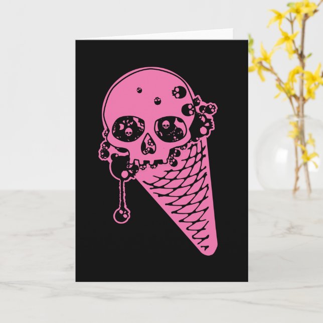 Carte de cône à crème glacée rose (Fleur jaune)