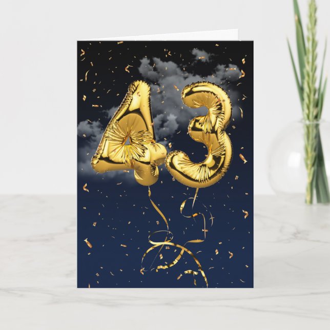 Carte de confettis et ballon en Mylar or pour 43e  (Devant)