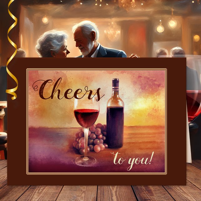 Carte de congratulation originale (Greeting card featuring an original painting by ©Anne Vis of a still life with red wine)