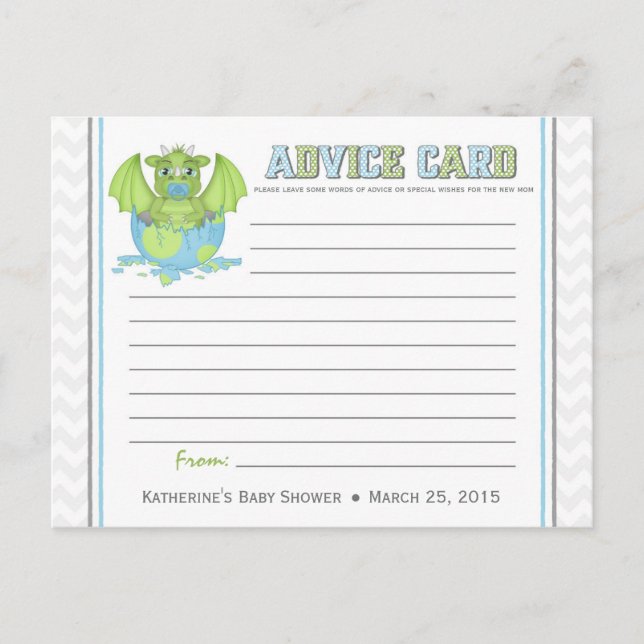 Carte de conseil Baby shower Baby Dragon (Devant)