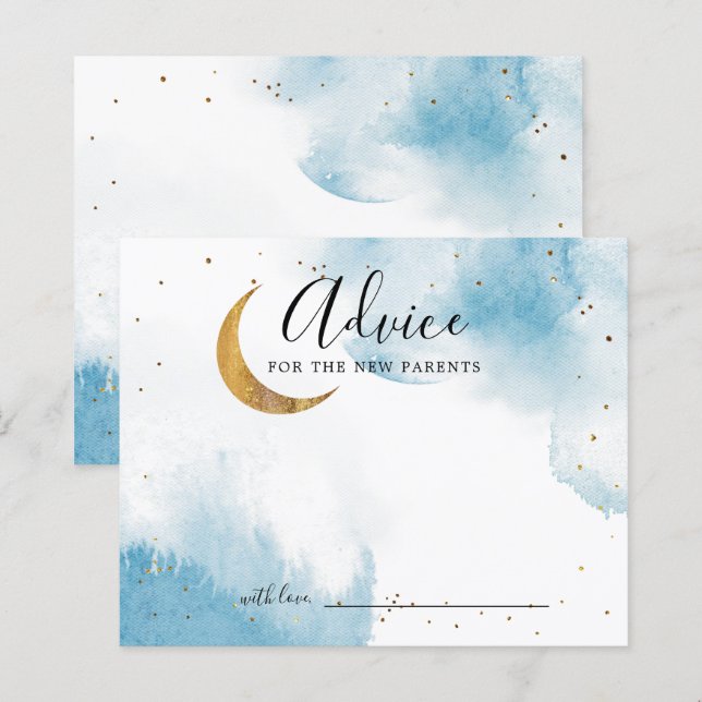 Carte de conseil Baby shower Blue Gold Moon Stars (Devant / Derrière)