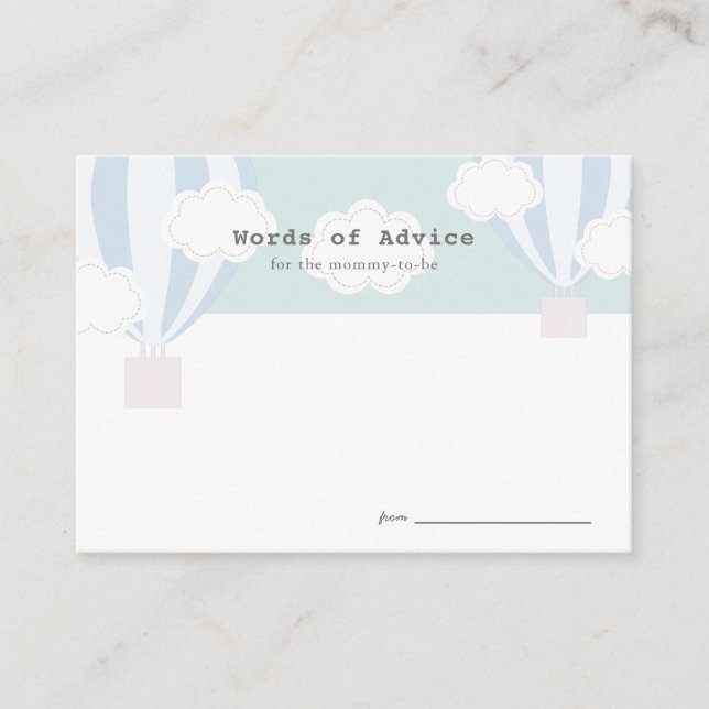 Carte de conseil Baby shower Blue Hot Air Balloon (Devant)
