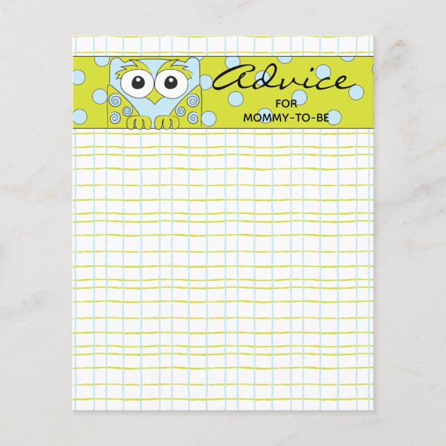 Carte de conseil baby shower "Chouette verte bleue (Devant)