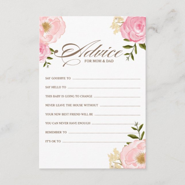 Carte de conseil Baby shower de fleurs d'aquarelle (Devant)