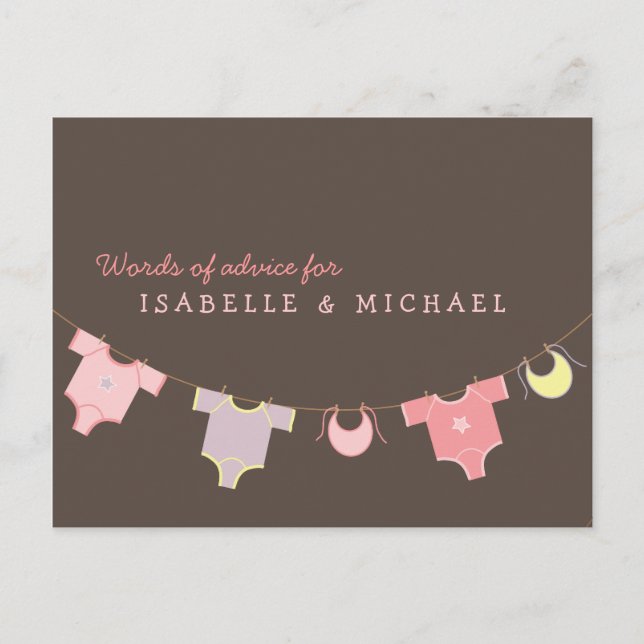 Carte de conseil Baby shower de ligne de vêtements (Devant)