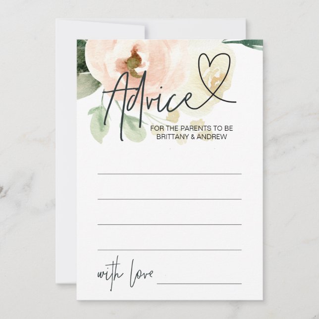 Carte de conseil Baby shower Fille Rose Blush (Devant)