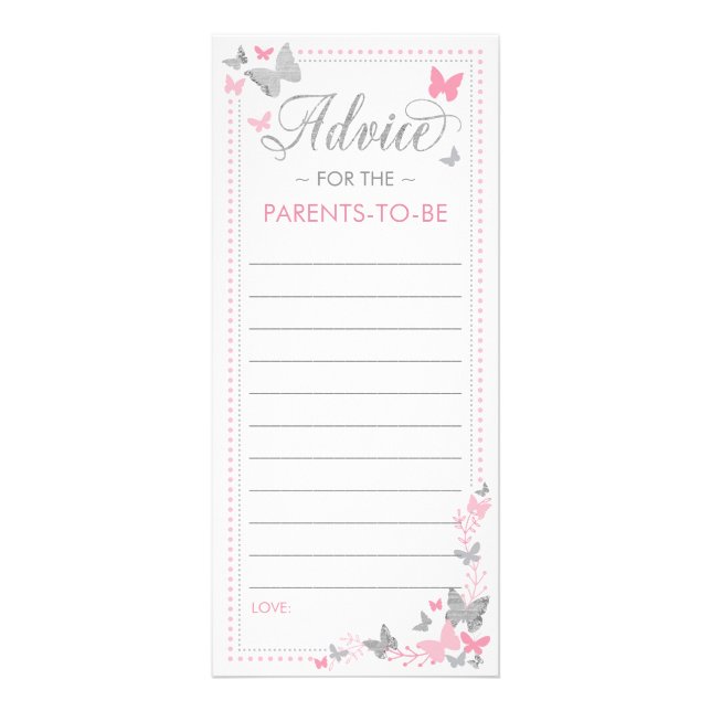 Carte de conseil baby shower, Papillon (Devant)