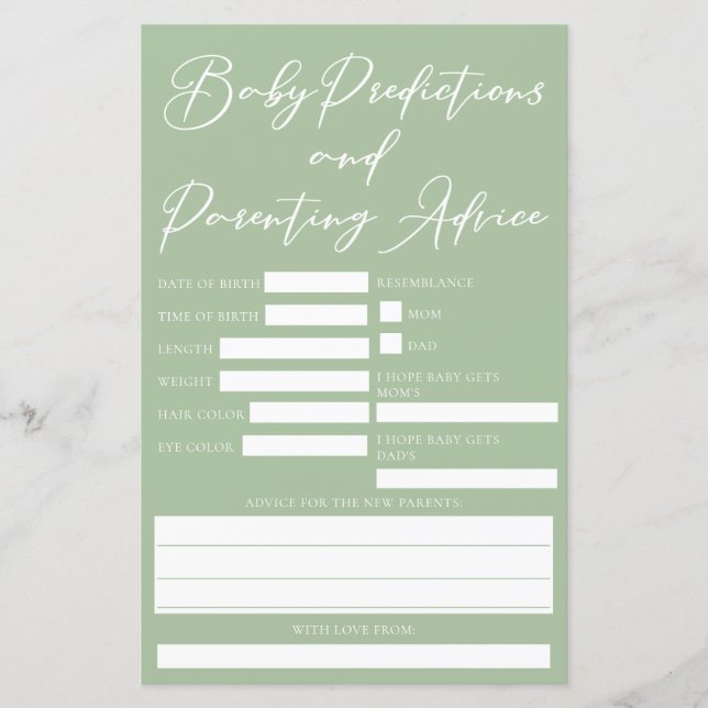 Carte de conseil de Baby shower vert Sage (Devant)