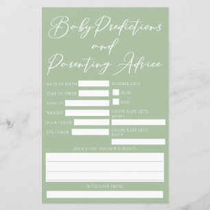 Carte de conseil de Baby shower vert Sage